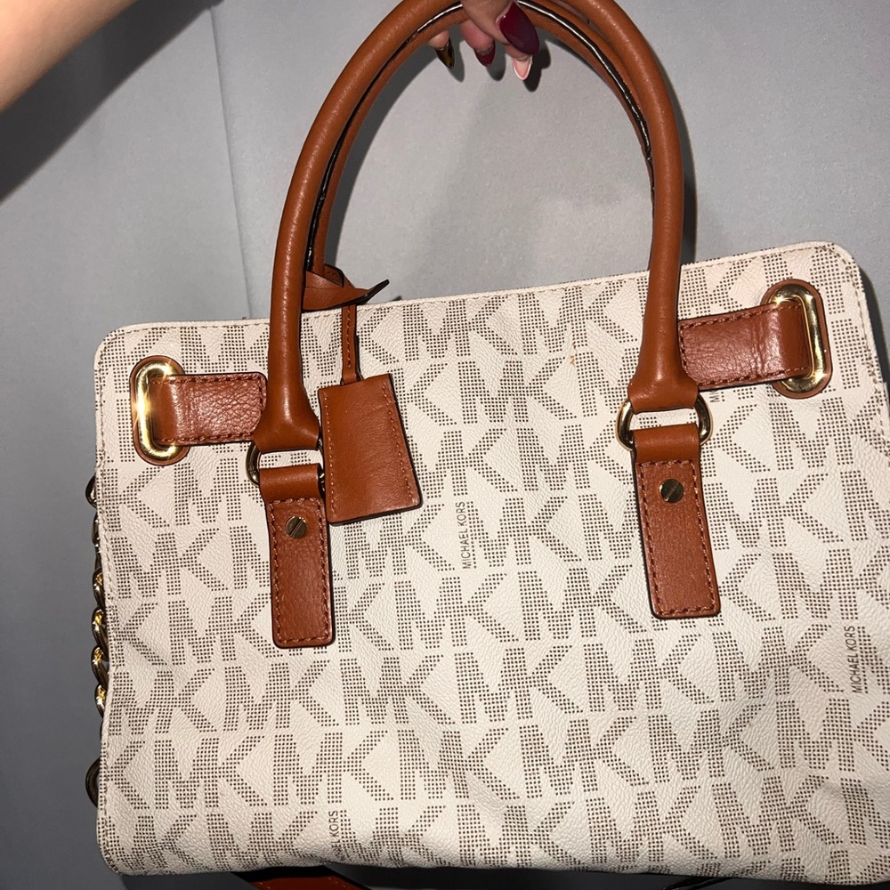 Michael Kors Brown and Cream Satchel with Signature Monogram - Picture 2 of 4